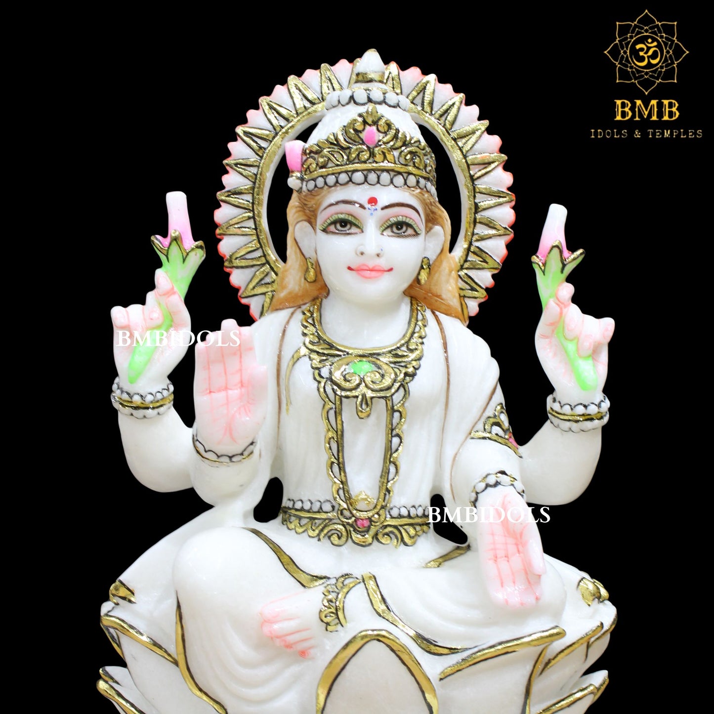 Marble Ganesh Lakshmi Statue sitting on Lotus Makrana Marble