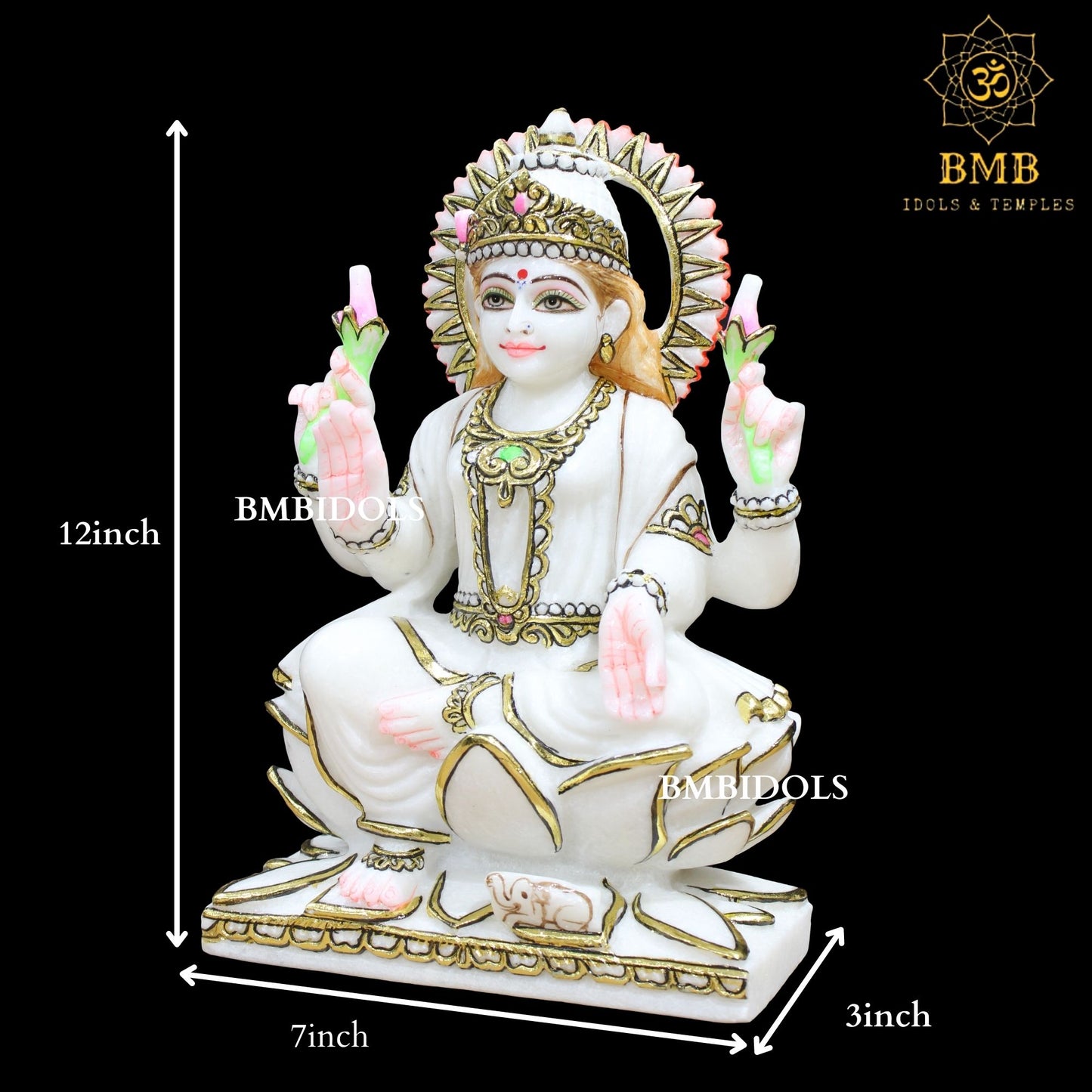 Lotus Marble Lakshmi Mata Statue with Four Hands in 12inches