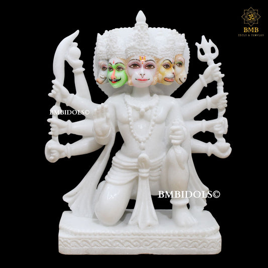 White Marble Panchmukhi Hanuman Statue in 15inches for Homes & Temples