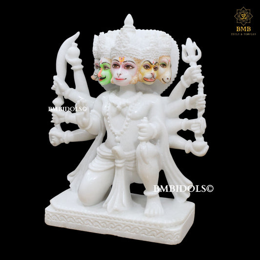 White Marble Panchmukhi Hanuman Statue in 15inches for Homes & Temples