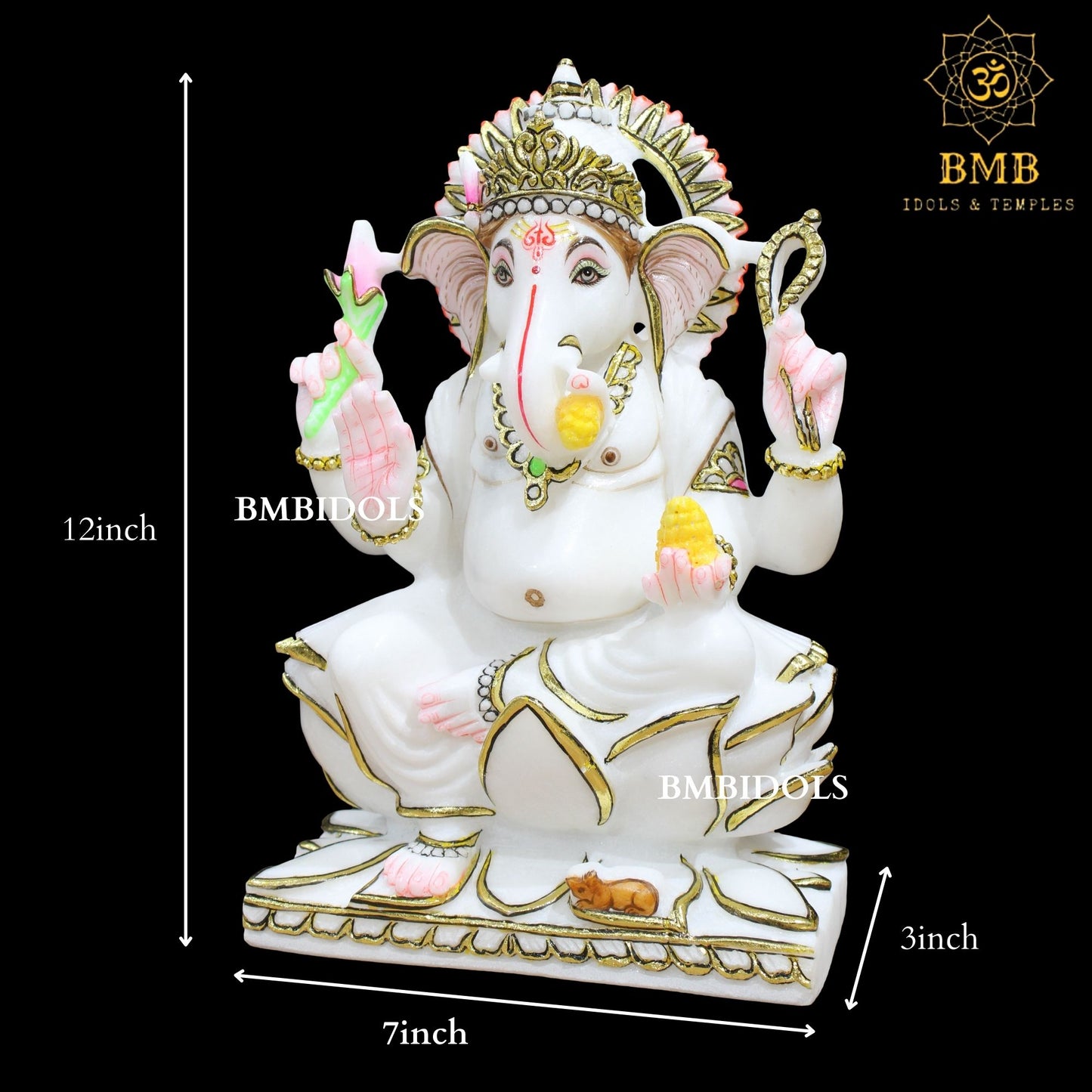 Marble Ganesh Lakshmi Statue sitting on Lotus Makrana Marble