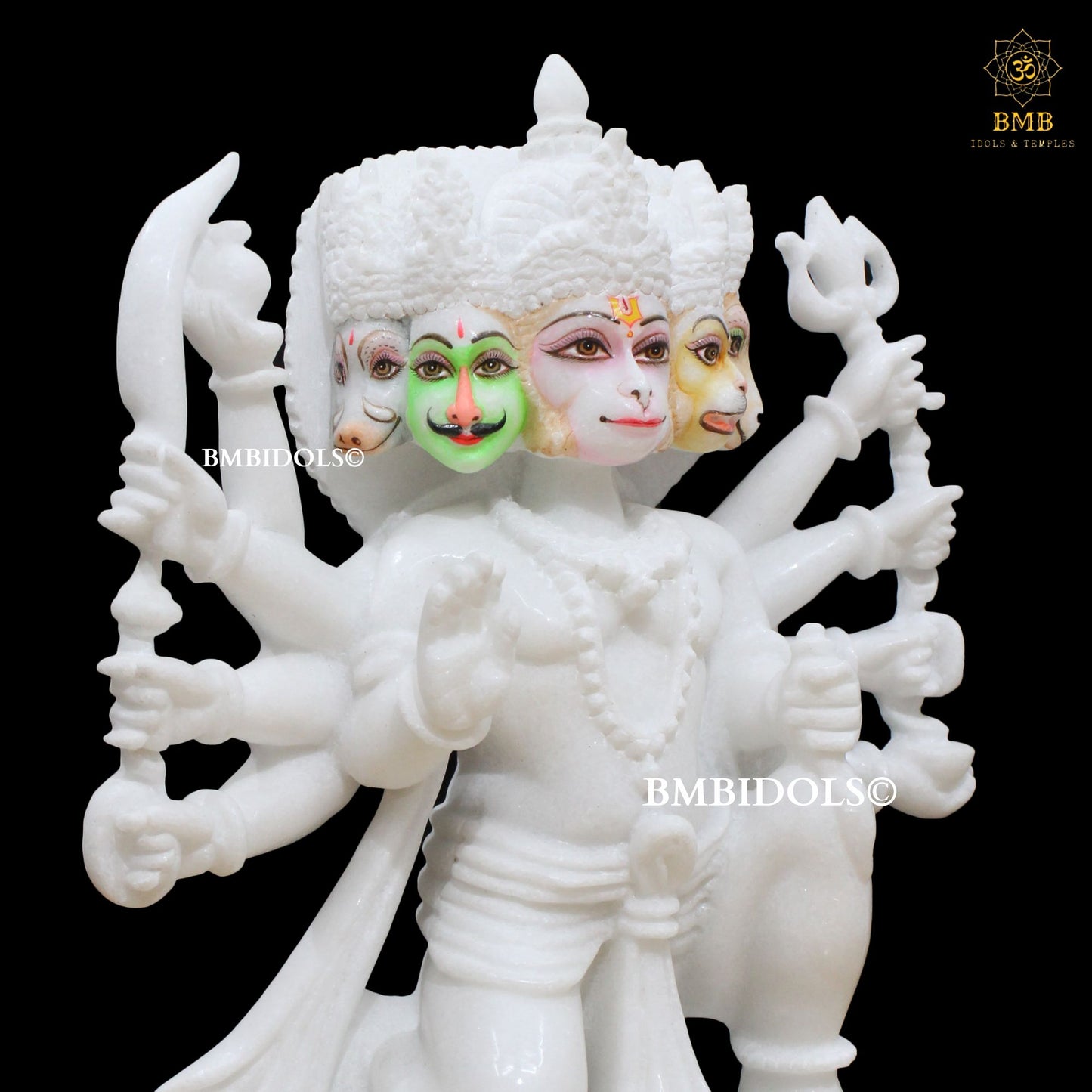 White Marble Panchmukhi Hanuman Statue in 15inches for Homes & Temples