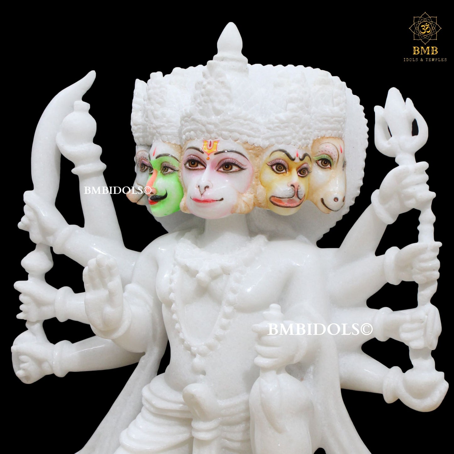 White Marble Panchmukhi Hanuman Statue in 15inches for Homes & Temples