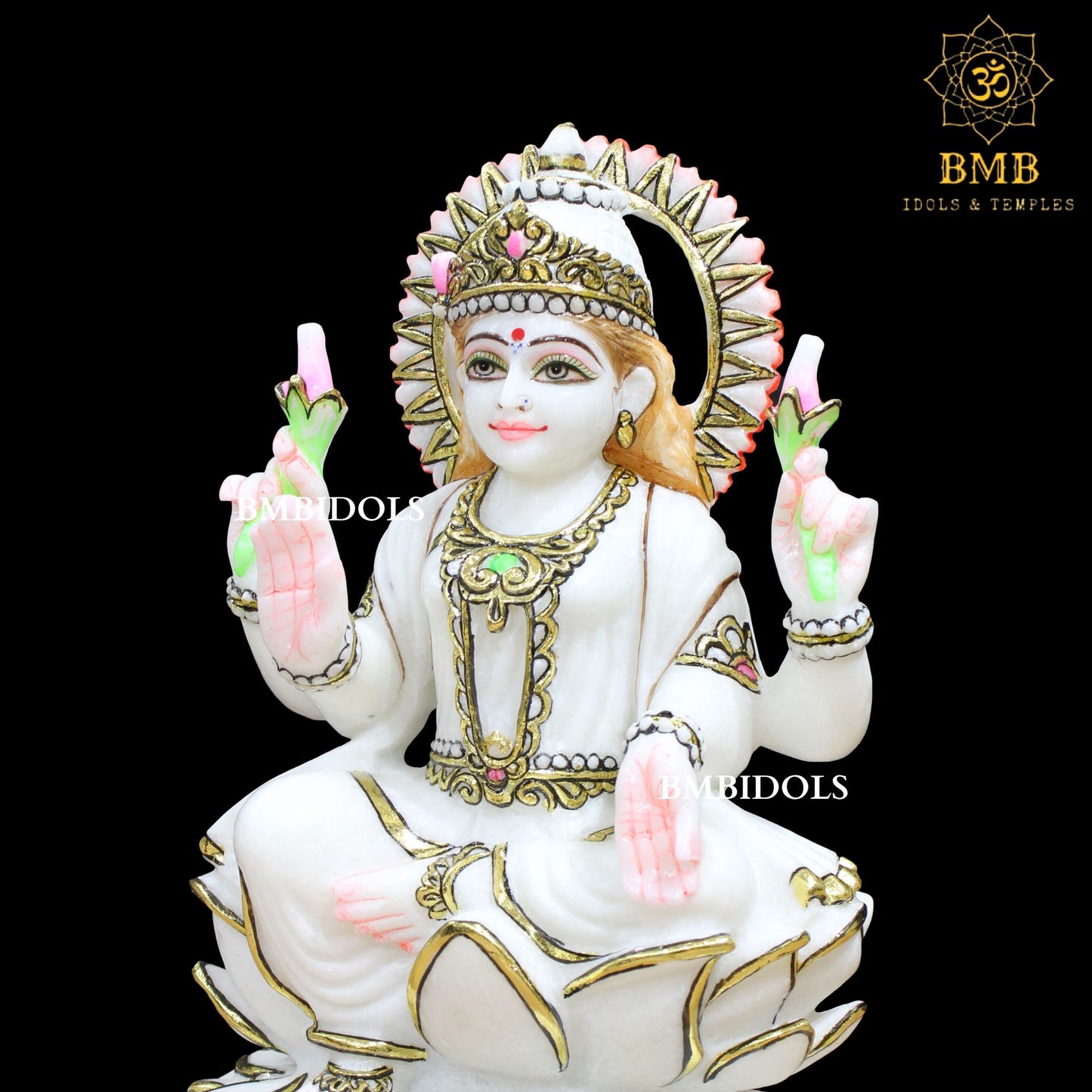 Lotus Marble Lakshmi Mata Statue with Four Hands in 12inches