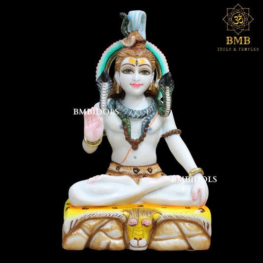 Marble Shiva Statue of Two Hands in Pure white Makrana Marble in 12inches