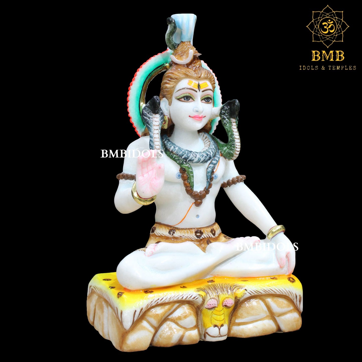 Marble Shiva Statue of Two Hands in Pure white Makrana Marble in 12inches