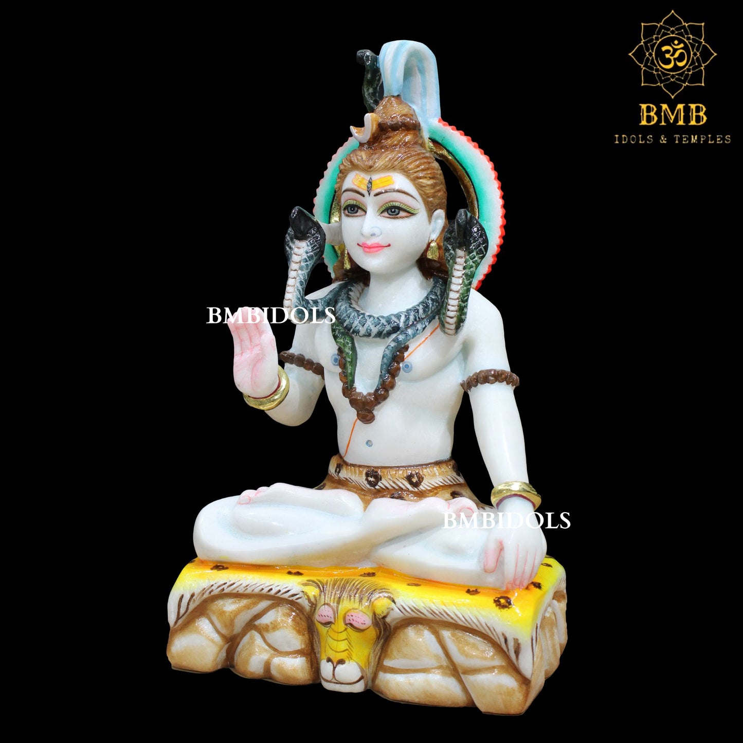 Marble Shiva Statue of Two Hands in Pure white Makrana Marble in 12inches