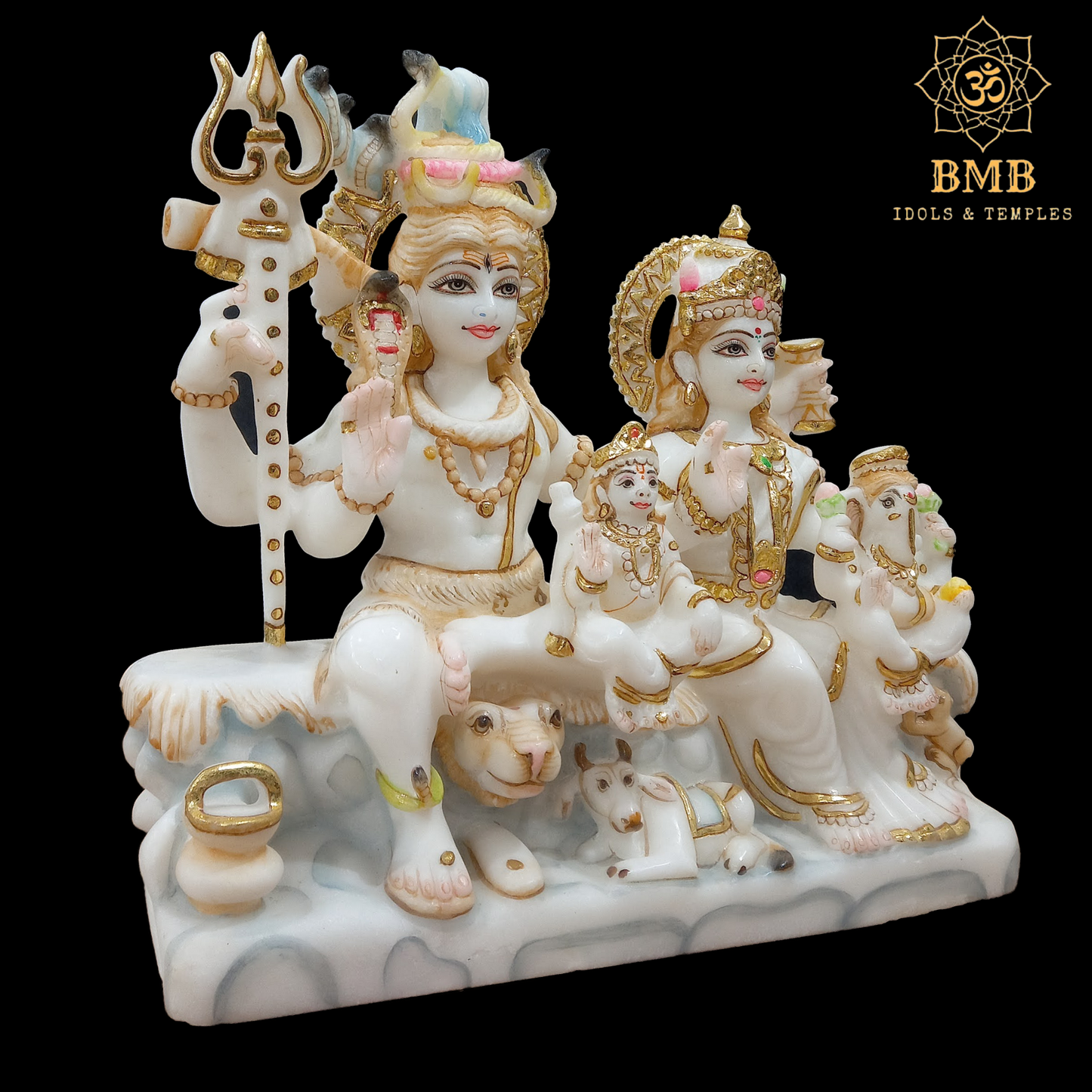 Marble Shiv Parivar Statue made in 11 inches with Ganesh ji and Murugan Ji sitting