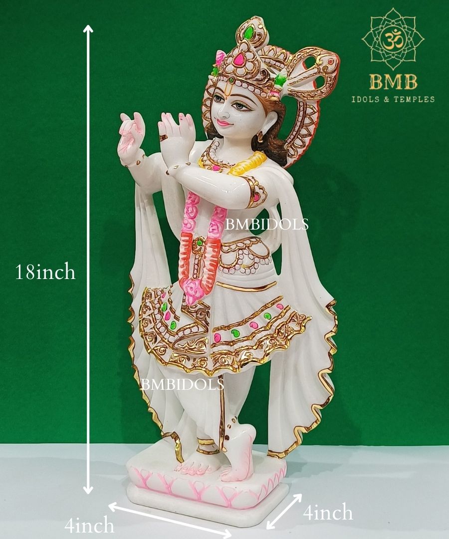 Double Feather Marble Radha Krishna Statue made in Makrana Marble in 18inches