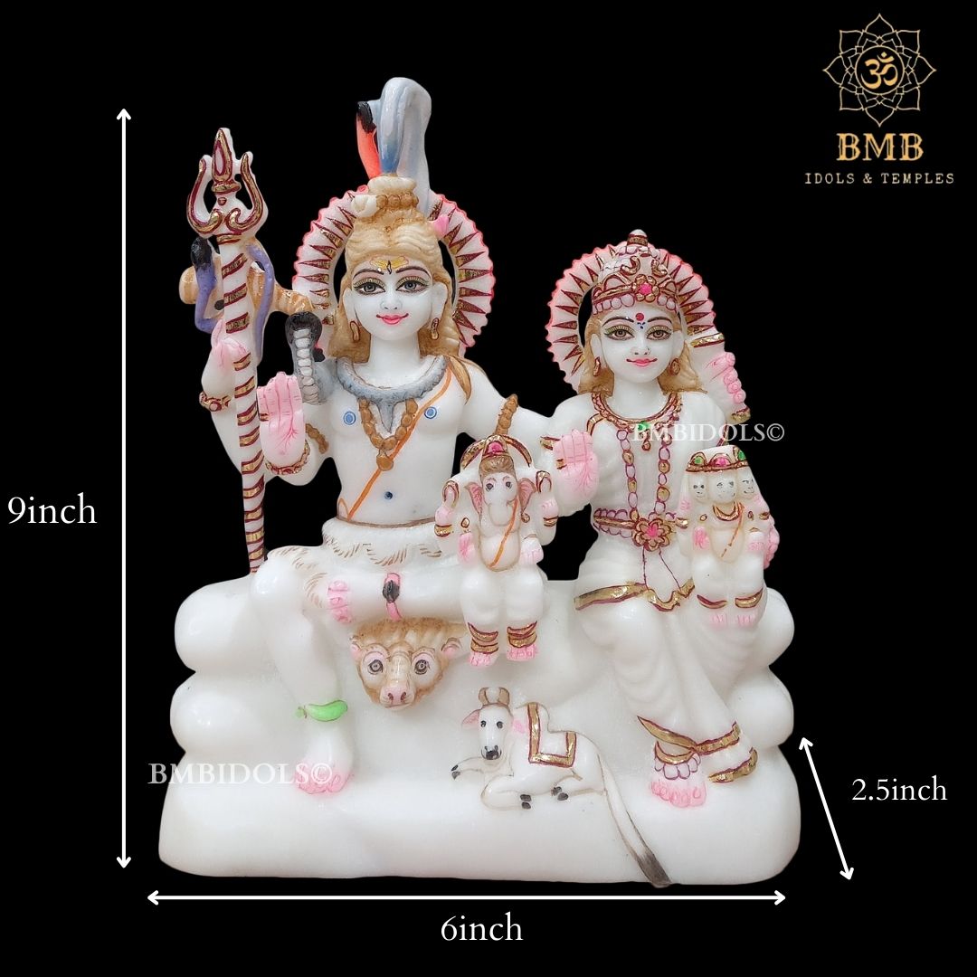 Makrana Marble Shiv Parivar Murti with Ganesh and Kartikeya in 9inch