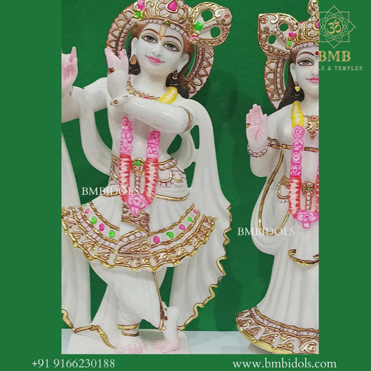 Double Feather Marble Radha Krishna Statue made in Makrana Marble in 18inches