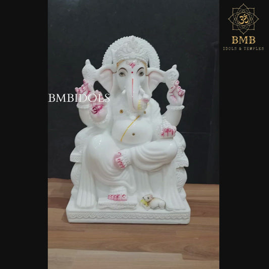 White Makrana Marble Ganesha Murti in 15inches