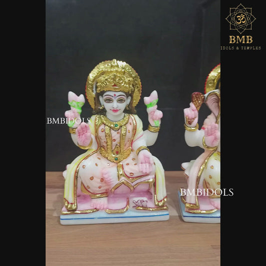 Small Marble Ganesh Lakshmi Murti made in Makrana Marble in 6inch