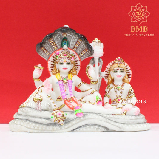 Marble Vishnu Lakshmi Statue in Makrana Marble in 6inches