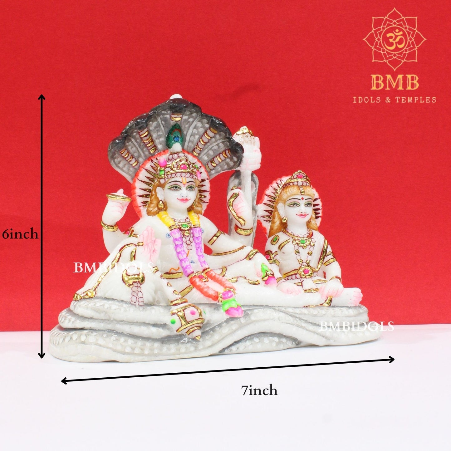 Marble Vishnu Lakshmi Statue in Makrana Marble in 6inches