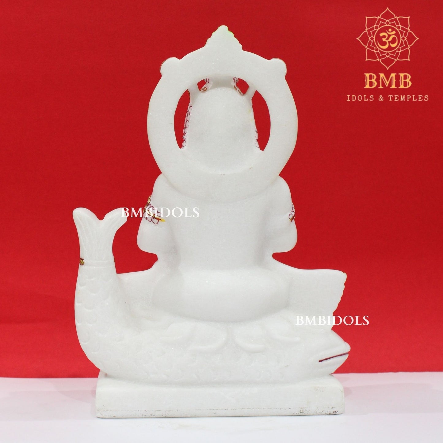 Marble Jhulelal Bhagwan Murti in White Makrana Marble in 12inches