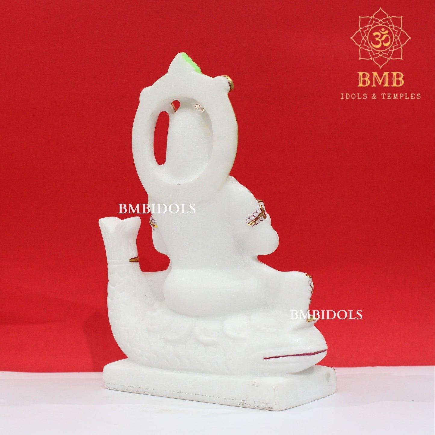 Marble Jhulelal Bhagwan Murti in White Makrana Marble in 12inches