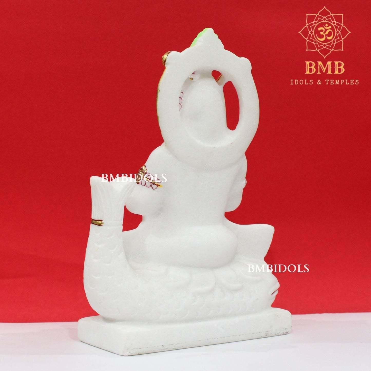 Marble Jhulelal Bhagwan Murti in White Makrana Marble in 12inches