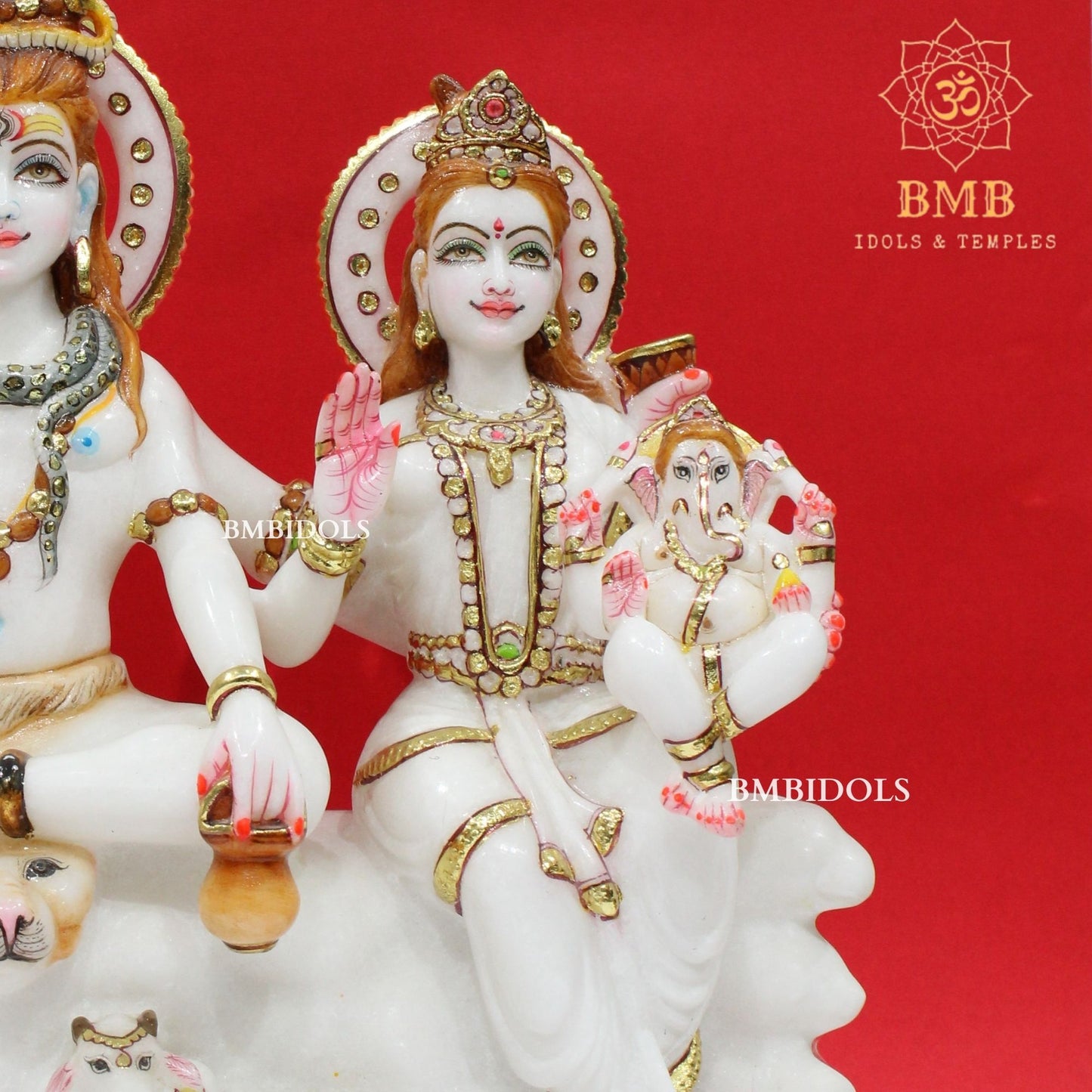 Marble Shiv Parivar Statue in Makrana Marble in 15inches