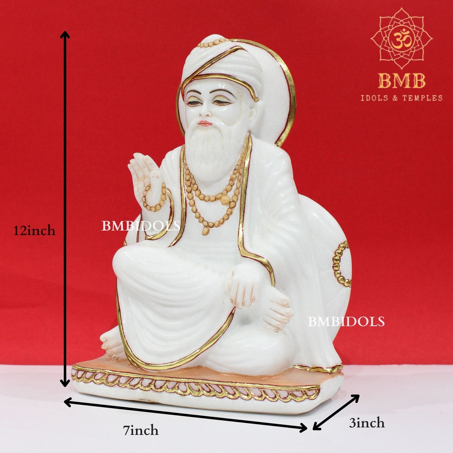 Marble Guru Nanak Dev Statue made in White Makrana Marble in 12inches