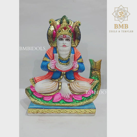 Marble Jhulelal Murti made in Makrana marble in 12inches