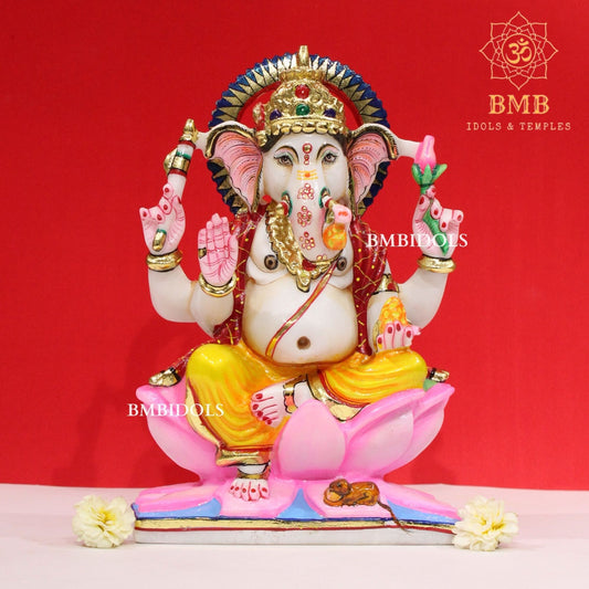Marble Ganesh Statue in Makrana Marble with full Coloring