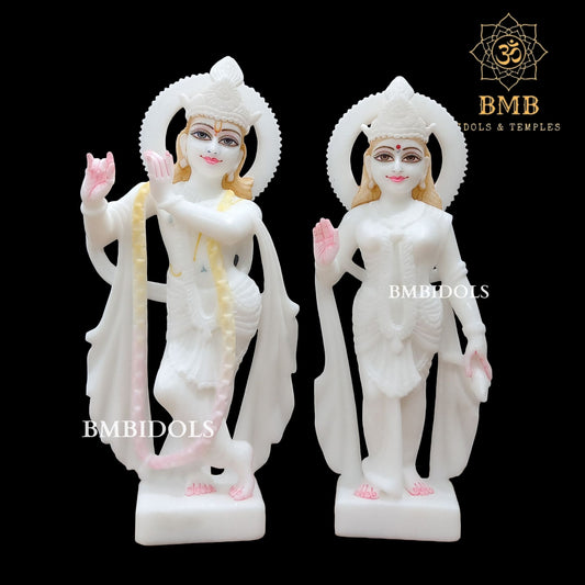 Makrana Marble Radha Krishna Statue in Full Whiteness in 15inch