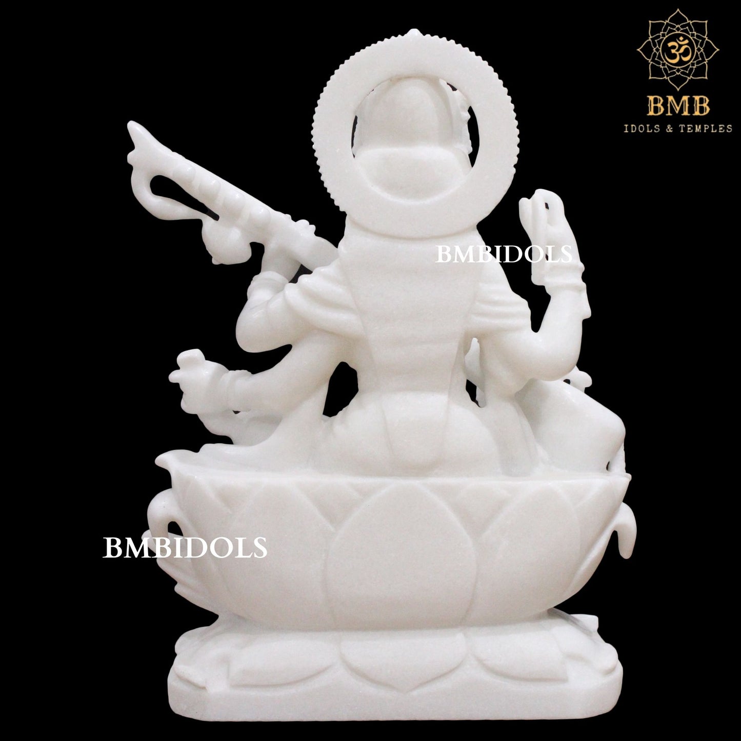 White Makrana Marble Saraswati Statue in 18inches for Home and Temple