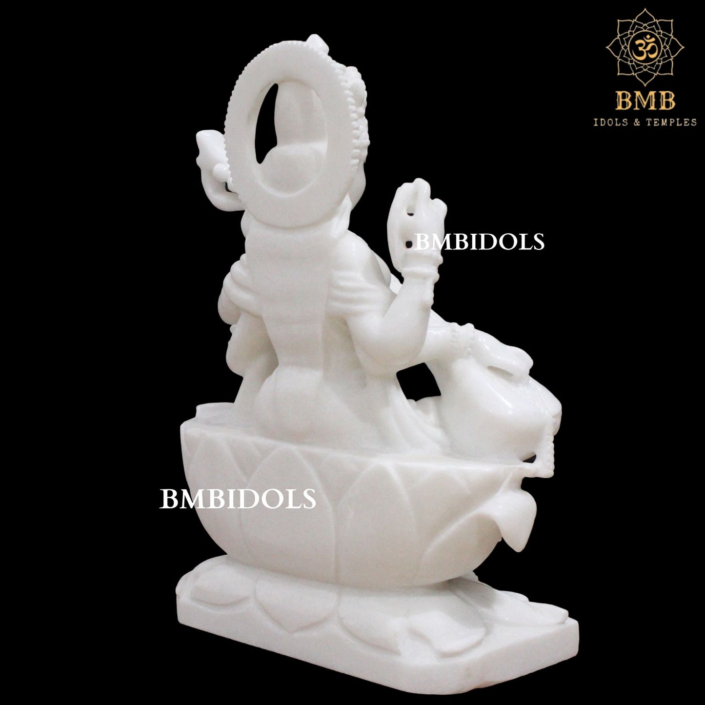 White Makrana Marble Saraswati Statue in 18inches for Home and Temple