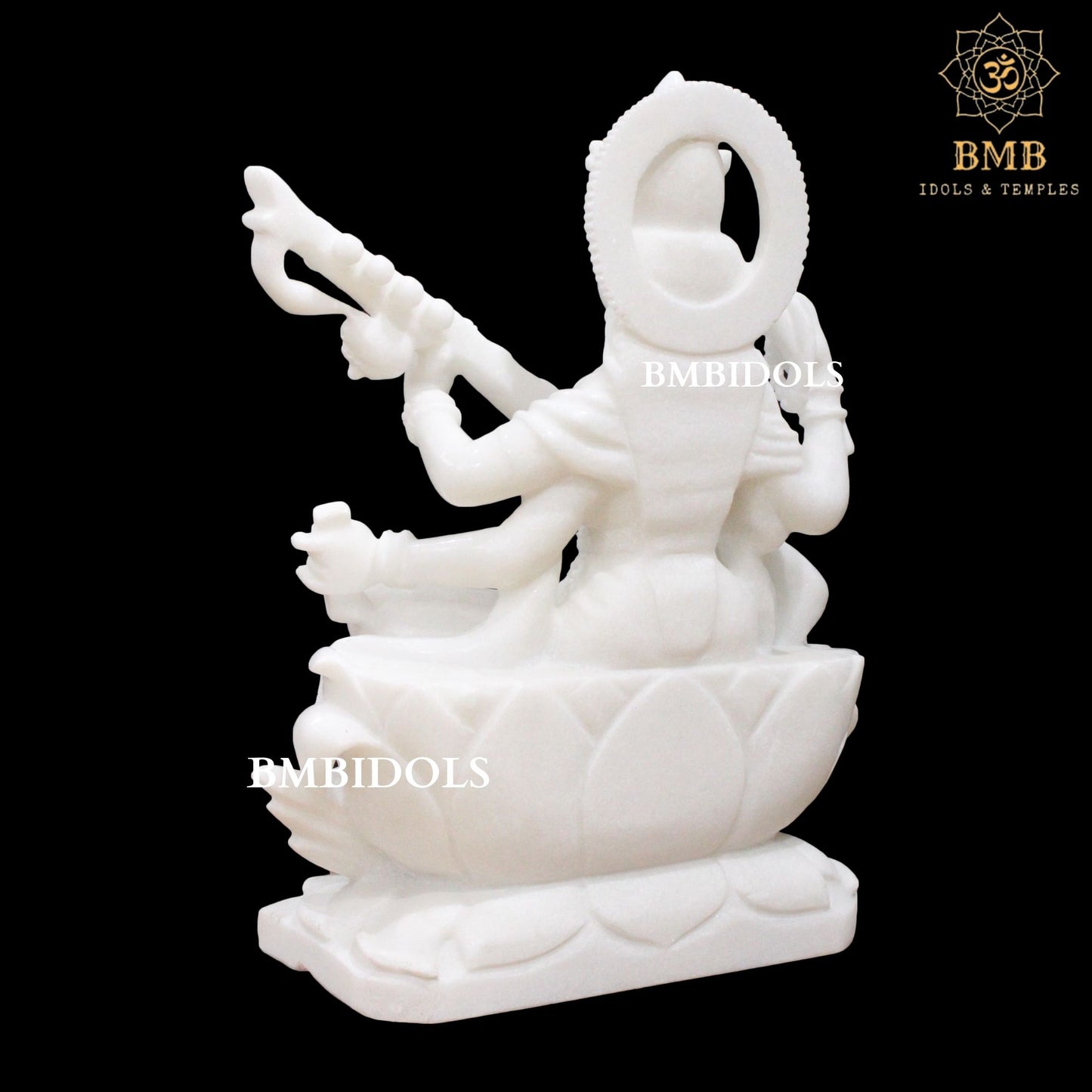 White Makrana Marble Saraswati Statue in 18inches for Home and Temple