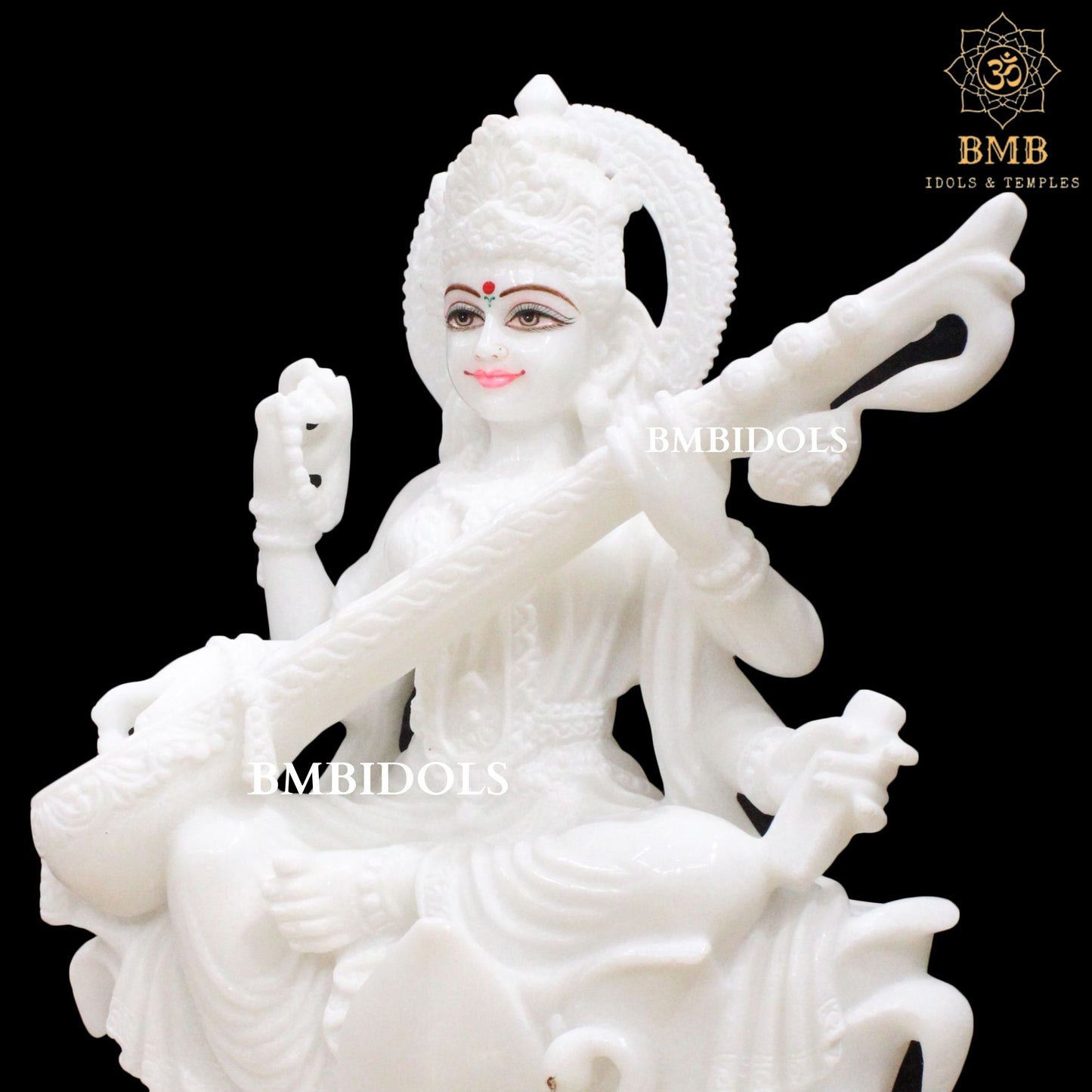 White Makrana Marble Saraswati Statue in 18inches for Home and Temple