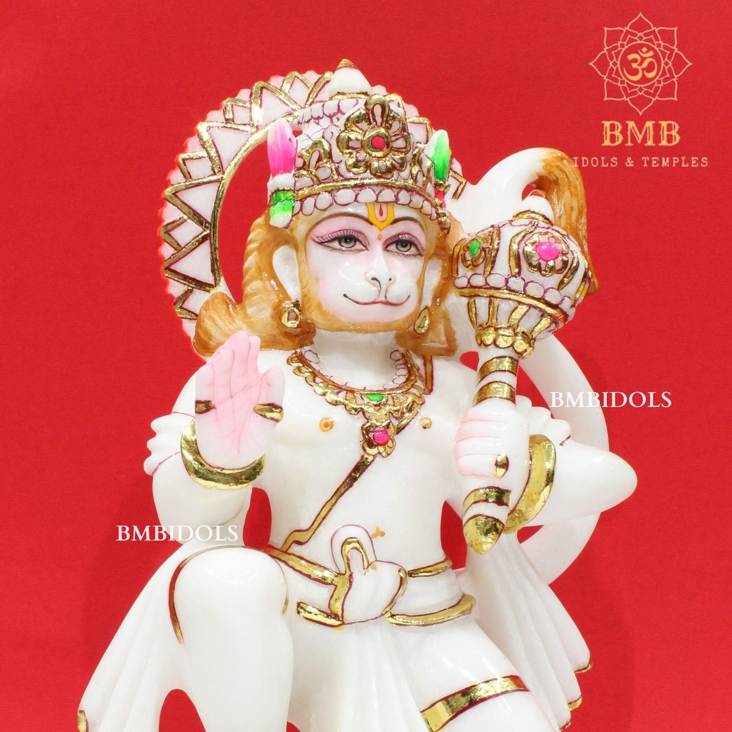 Marble Ashirwad Hanuman Statue in Makrana Marble in 12inch