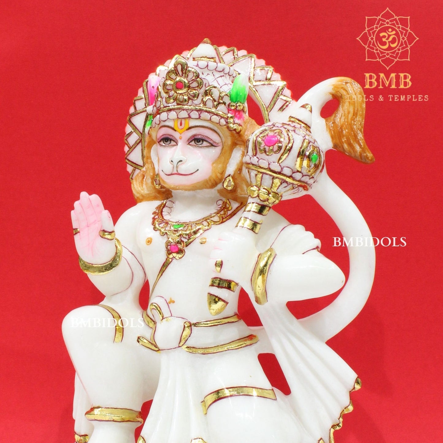 Marble Ashirwad Hanuman Statue in Makrana Marble in 12inch