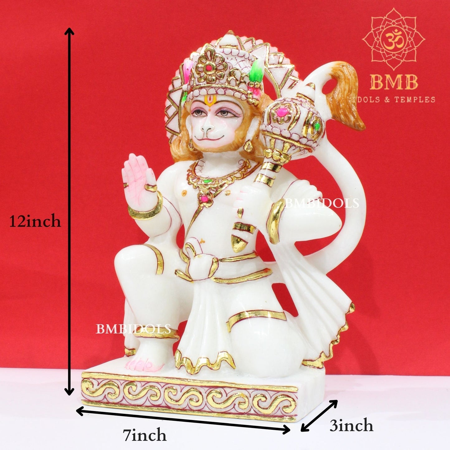 Marble Ashirwad Hanuman Statue in Makrana Marble in 12inch