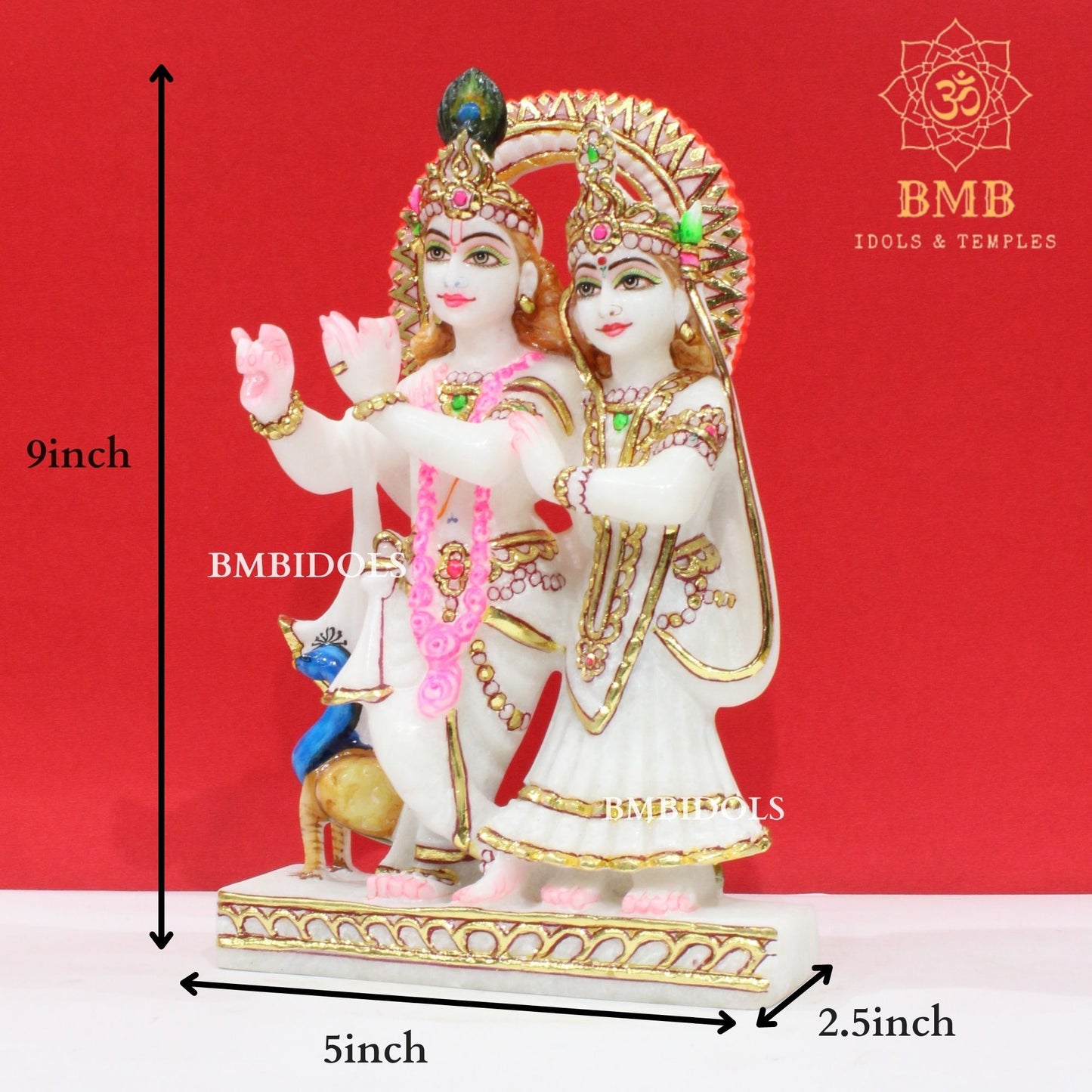 Marble Jugal Radha Krishna Statue in Makrana Marble in 9inches