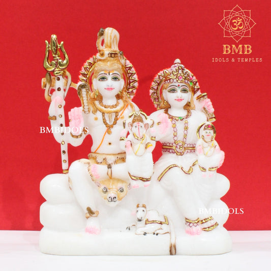 Marble Shiv Parivar Murti made in Makrana Pure white natural Marble in 9inch