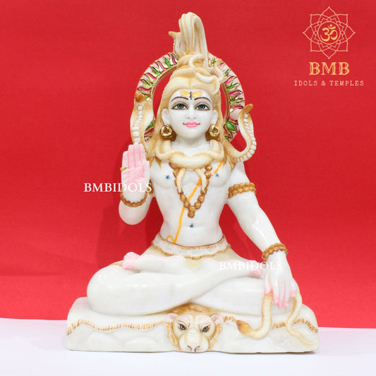 White Marble Shiva Statue in Ashirwad Posture in 15inches for Home and Temples