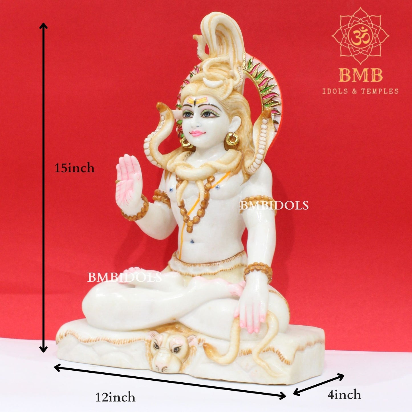 White Marble Shiva Statue in Ashirwad Posture in 15inches for Home and Temples