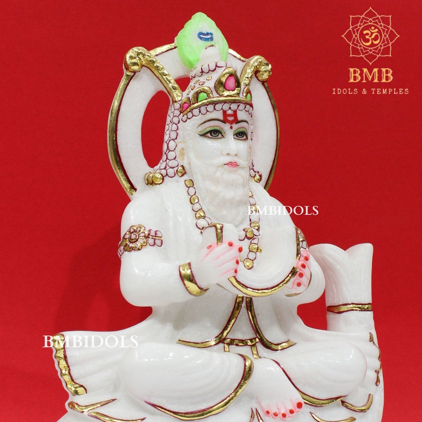 Marble Jhulelal Bhagwan Murti in White Makrana Marble in 12inches