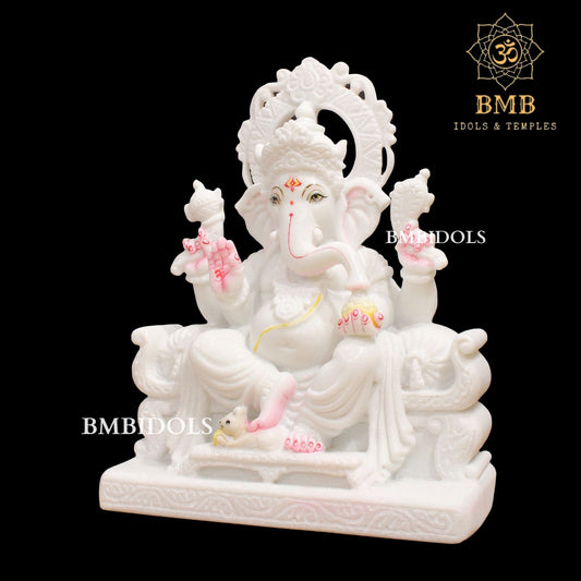 White Marble Ganesh Statue in 15inches for Homes in Makrana Marble