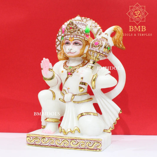 Marble Ashirwad Hanuman Statue in Makrana Marble in 12inch