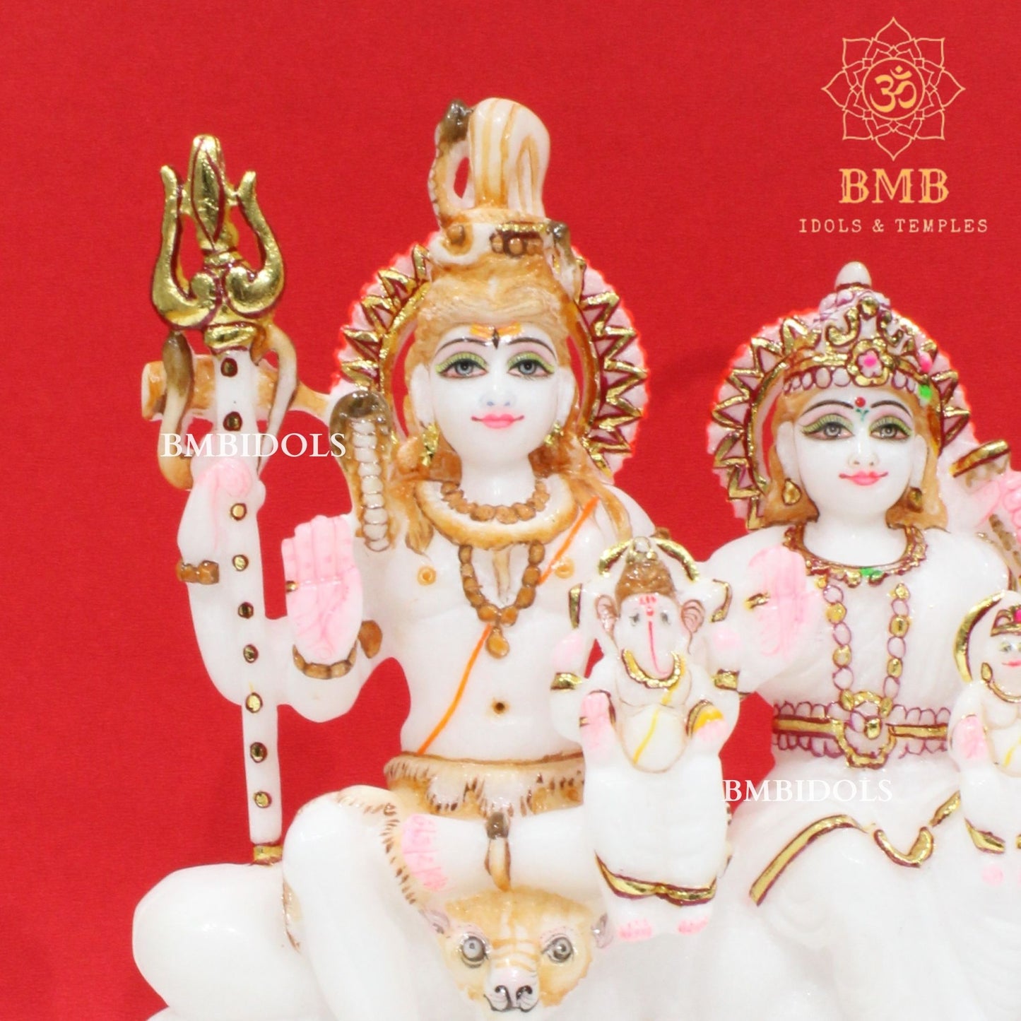 Marble Shiv Parivar Murti made in Makrana Pure white natural Marble in 9inch