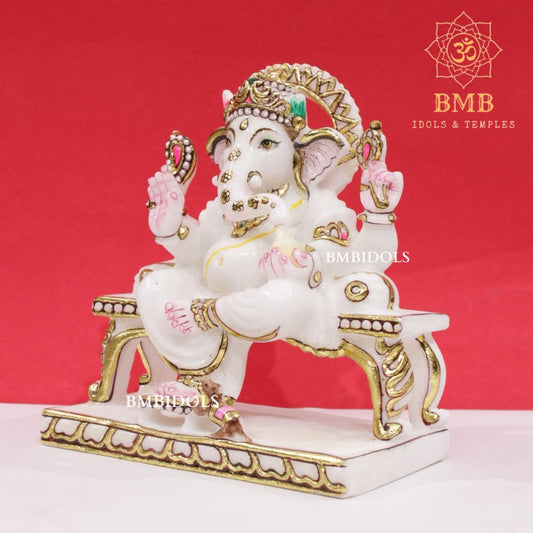 Marble Ganesh Murti in Makrana Marble in 9inches for Homes