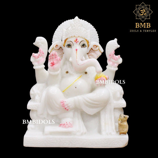 White Makrana Marble Ganesh Murti with four Hands in 12inches