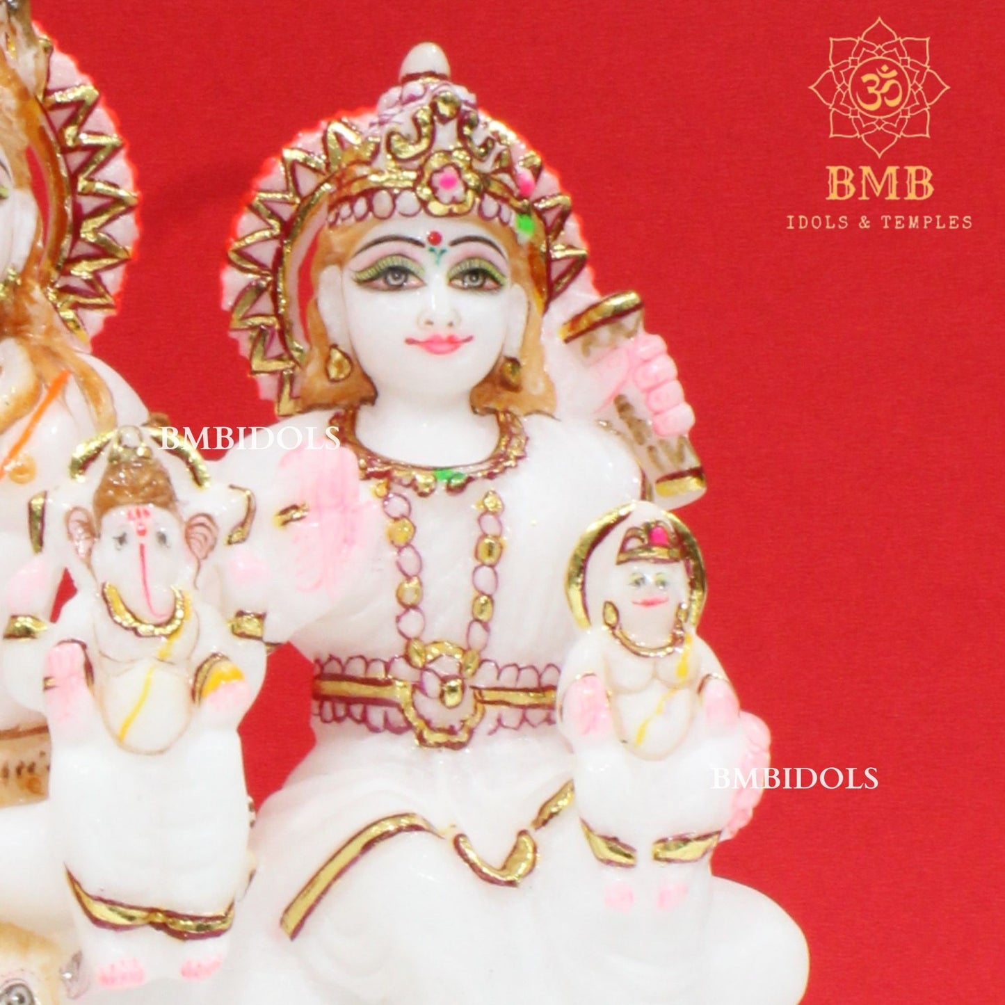 Marble Shiv Parivar Murti made in Makrana Pure white natural Marble in 9inch