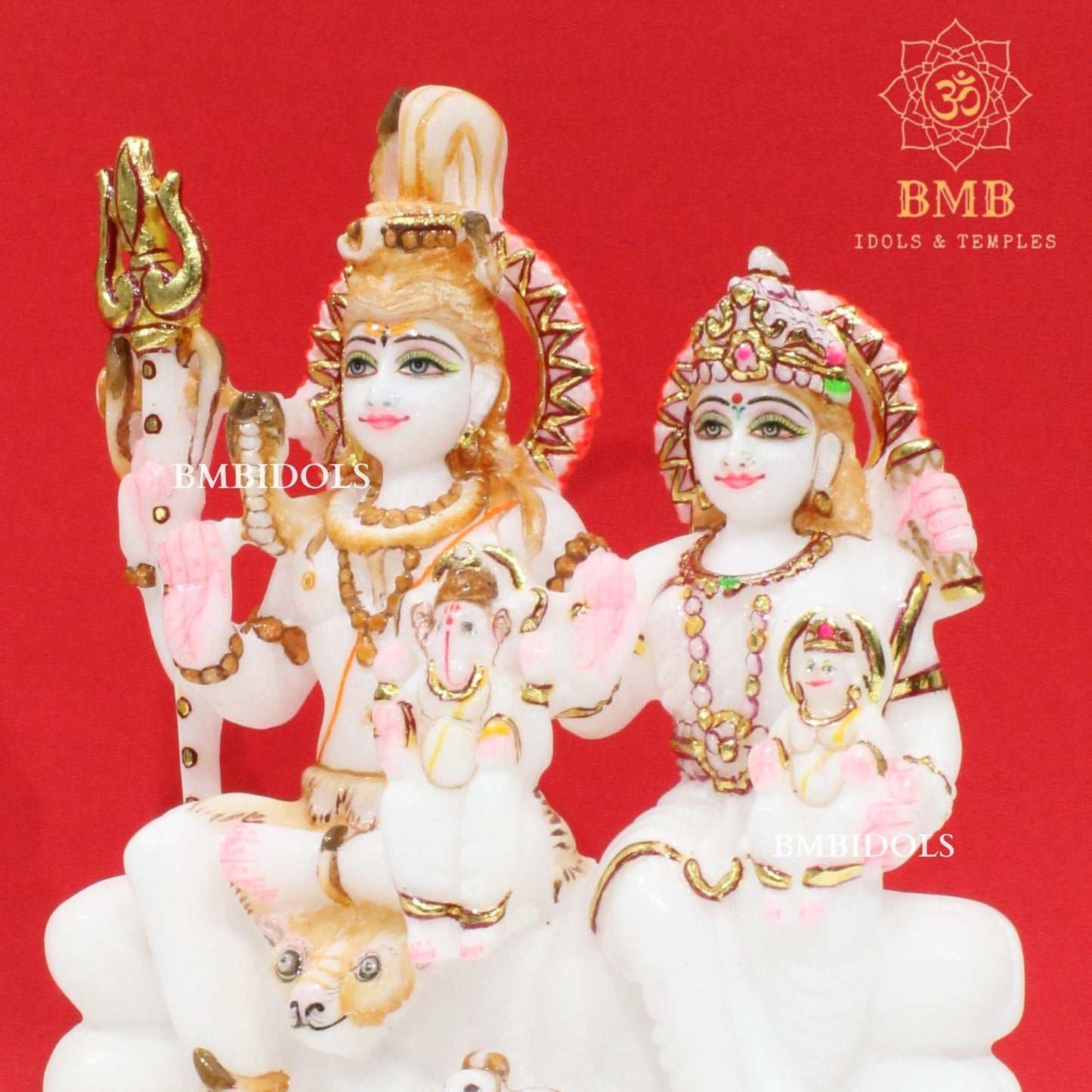 Marble Shiv Parivar Murti made in Makrana Pure white natural Marble in 9inch