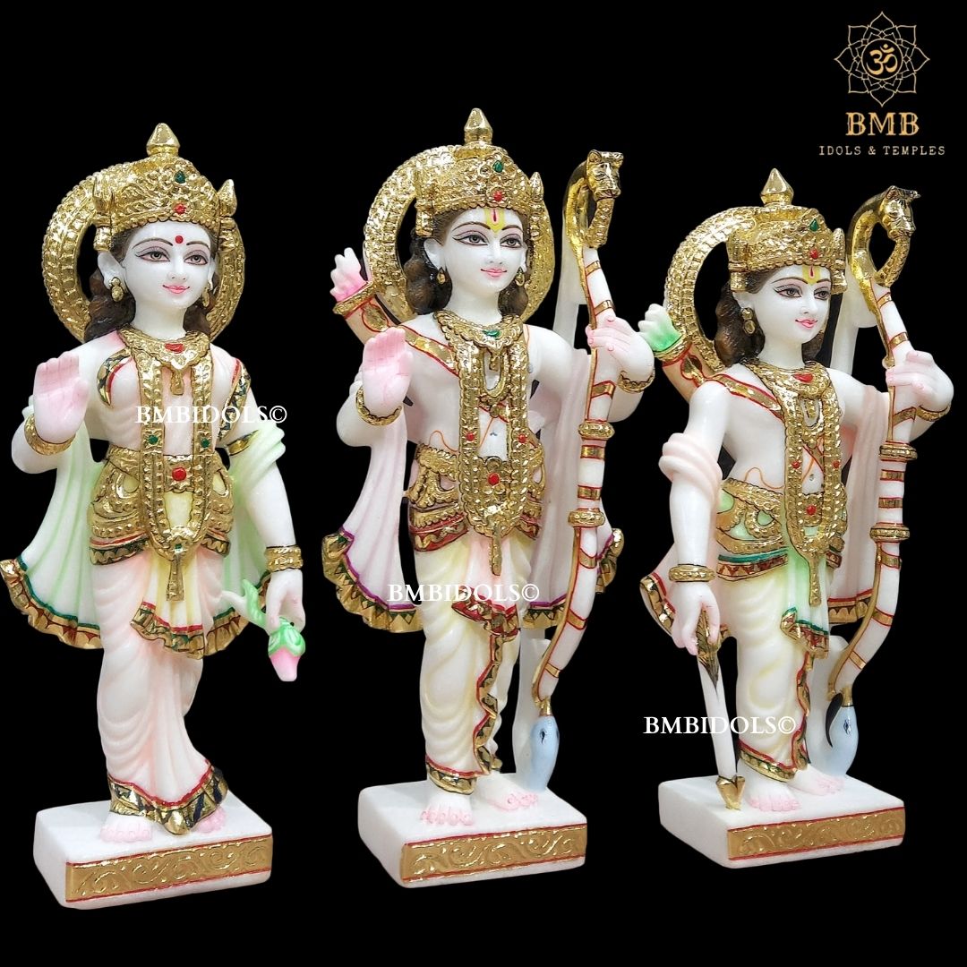 Marble Ram Darbar Statue made in Makrana Marble in 18inches with Ram Lakshman and Sita