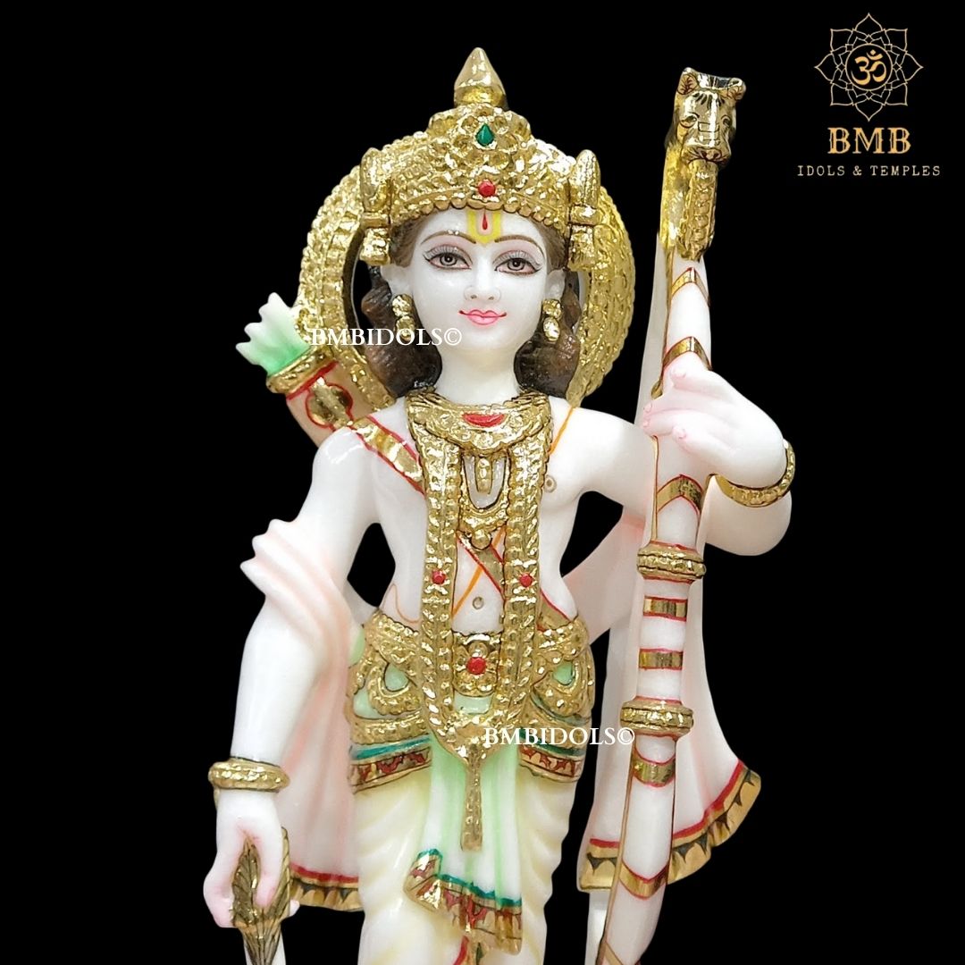 Marble Ram Darbar Statue made in Makrana Marble in 18inches with Ram Lakshman and Sita