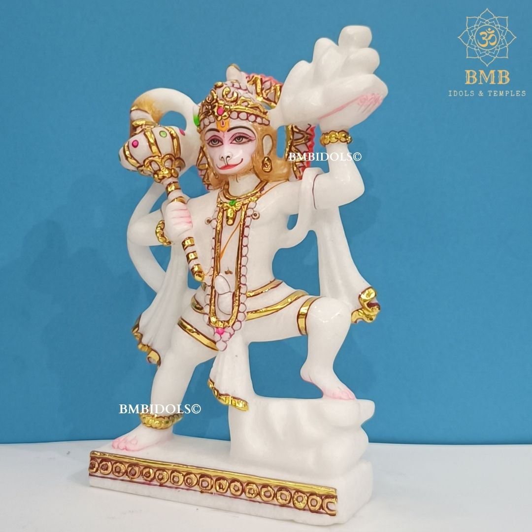 Marble Veer Hanuman Statue made in 7inches for Home and Temples