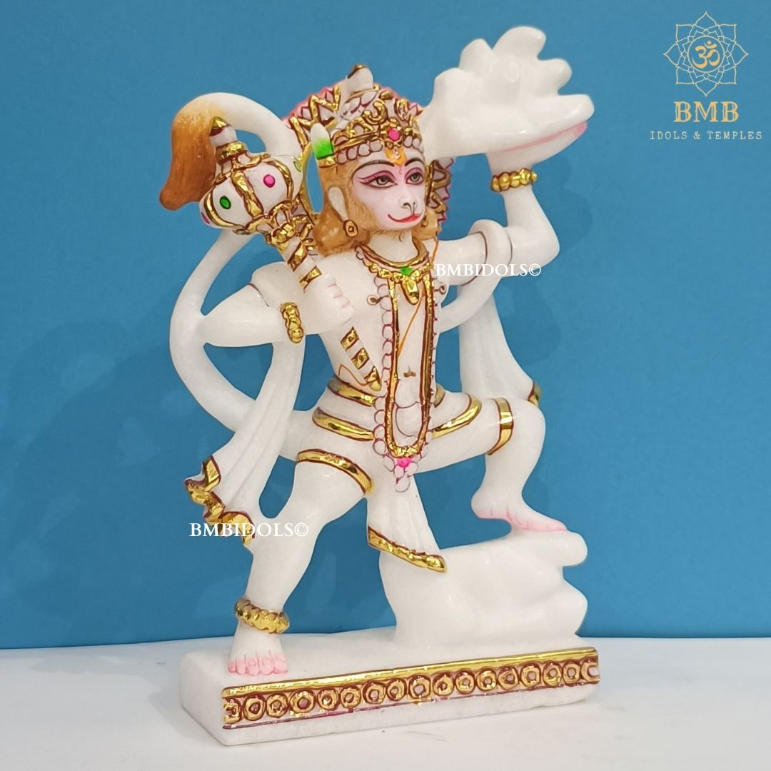 Marble Veer Hanuman Statue made in 7inches for Home and Temples